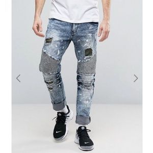 REASON New York Distressed Slim Moto Jeans